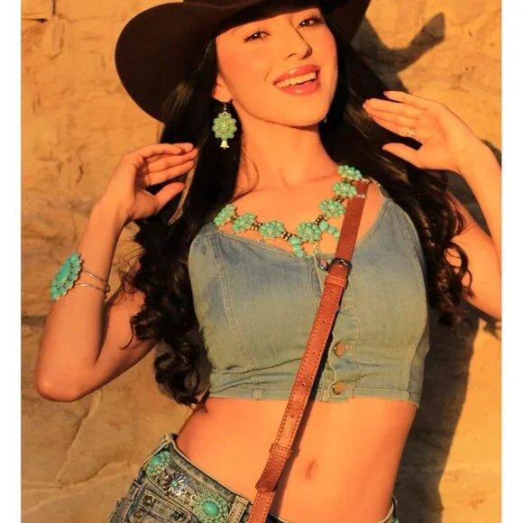 Women's Turquoise 3 Couture Jewelry Set Cowgirl Vintage Western Necklace Earring - Picture 2 of 7